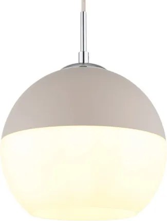 Globo 15999H1 Függesztett lámpa, homokszínű matt fém, krómozott fém, fehér üveg, bézs textil kábel, magasság rövidíthető, ø: 250mm, M: 1200mm, 1x E27 60W 230V izzó nélkül