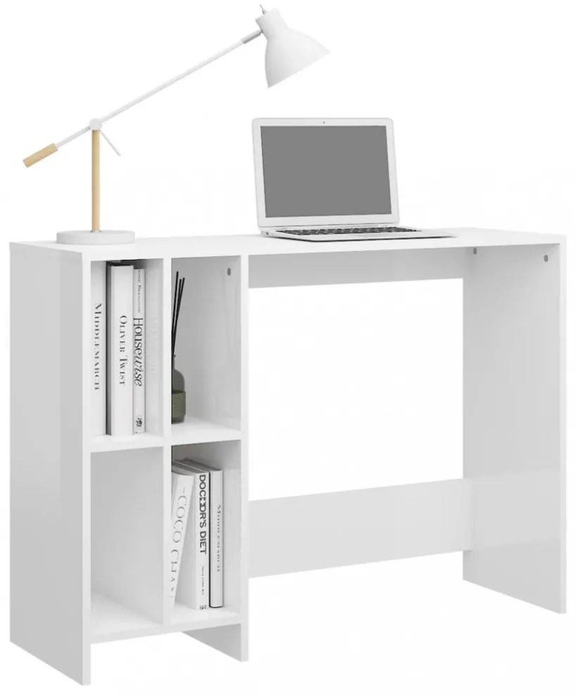 magasfényű fehér szerelt fa laptopasztal 102,5 x 35 x 75 cm