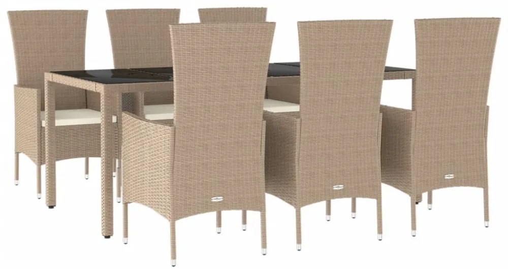 vidaXL 7 részes bézs polyrattan kerti étkezőgarnitúra párnákkal