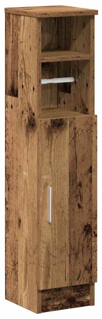 antik fa színű fürdőszobaszekrény tekercstartóval 20,5x22x90 cm