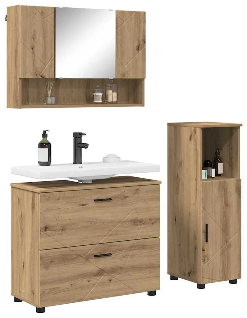 Fürdőszoba bútor szett 3 pcs kézműves tölgy 76.5 x 35 x 64 cm