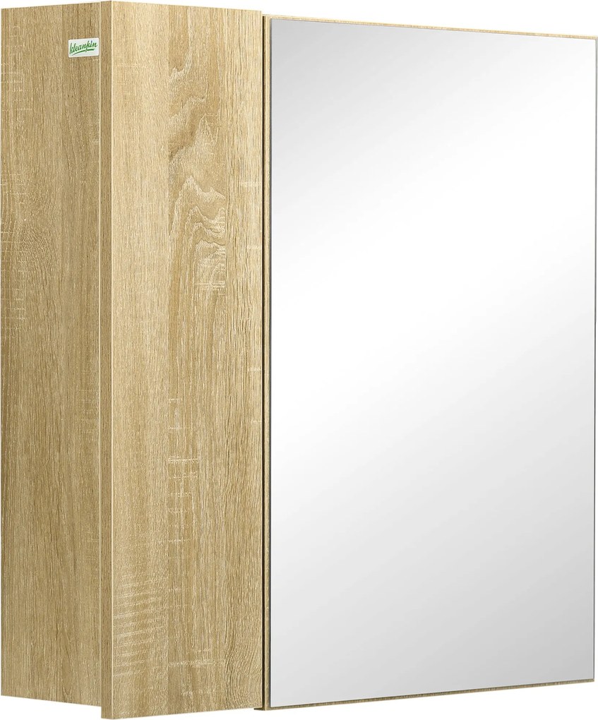 kleankin fürdőszobai szekrény tükörrel és 4 belső polccal, chipboardból, 60x15x60 cm, fa szín | Aosom