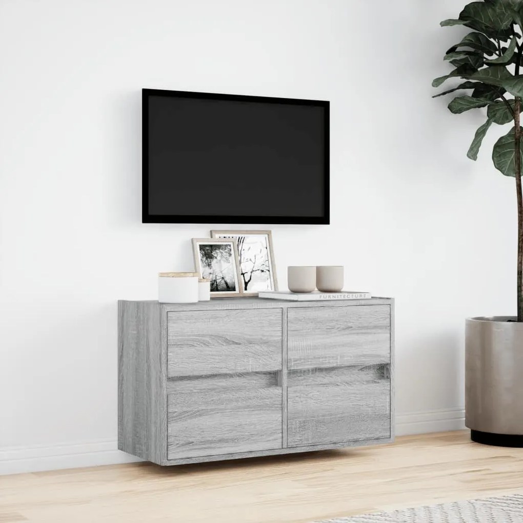 szürke sonoma színű fali TV-szekrény LED-del 80 x 31 x 45 cm