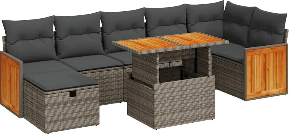 vidaXL 5 részes szürke polyrattan kerti ülőgarnitúra párnákkal