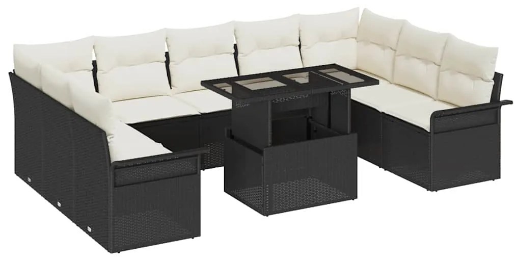vidaXL Kerti Kanapé Szett párnával párnával 10 pcs Fekete Poly Rattan
