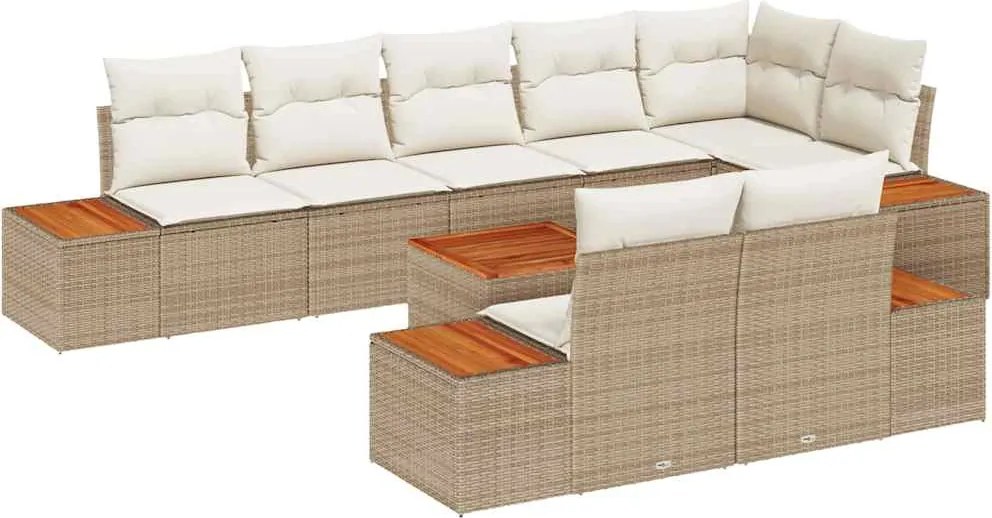 vidaXL Kerti Kanapé Szett párnával 8 pcs Beige és krém Polyrattan