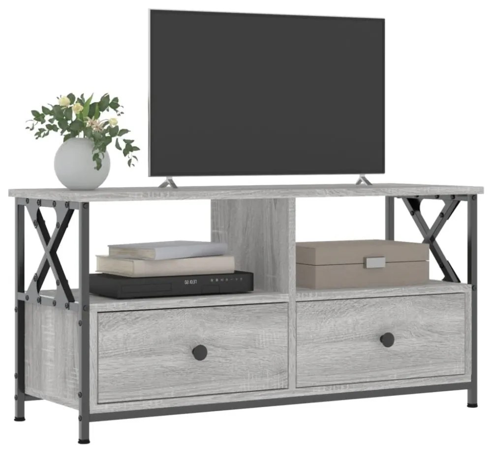 szürke sonoma színű szerelt fa és vas TV-szekrény 90x33x45 cm