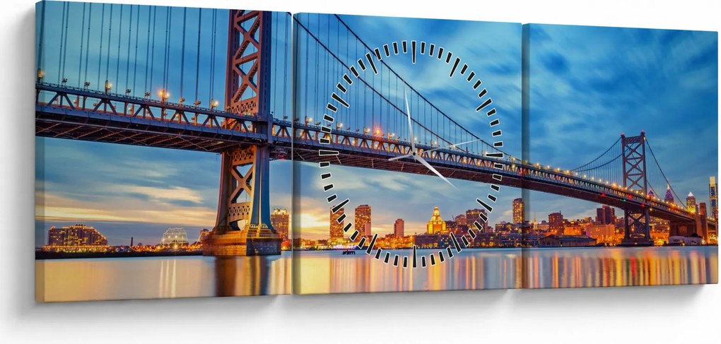 Kép - Benjamin Franklin híd, Philadelphia (órával) (90x30 cm)