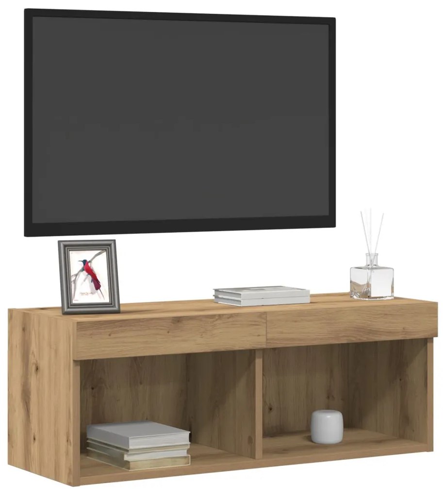 LED lámpás TV fali szekrény 2 db Artisan tölgy 80x30x30 cm