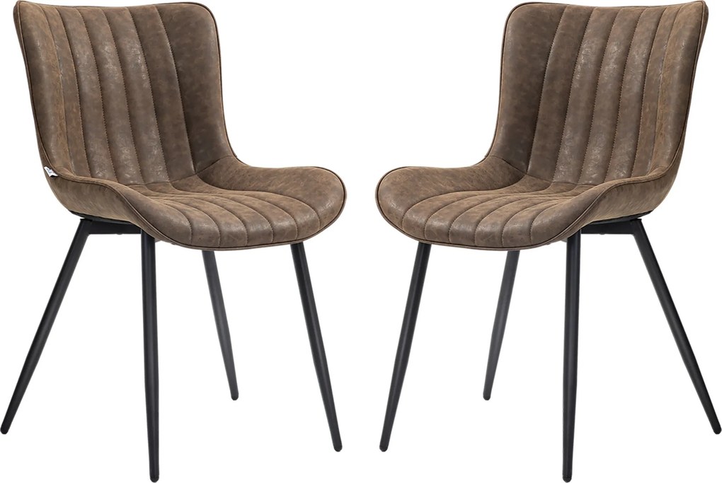 HOMCOM 2 db étkezőszék modern konyhai szék szintetikus burkolattal, puffos designnal és fém lábakkal, nappaliba, étkezőbe, hálószobába, barna | Aosom