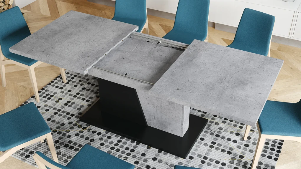 Mazzoni NOBLE NOIR Millenium Beton/Fekete Matt - 218 cm-es NYITHATÓ ASZTAL!