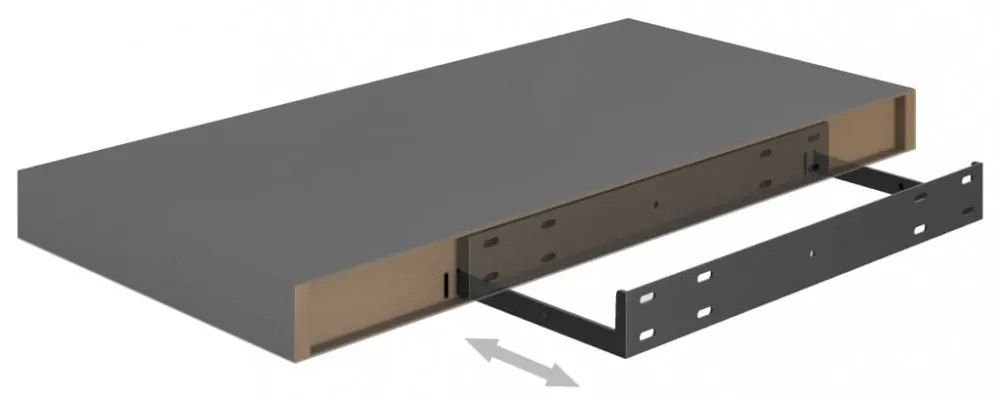 2 db magasfényű szürke MDF lebegő fali polc 50 x 23 x 3,8 cm