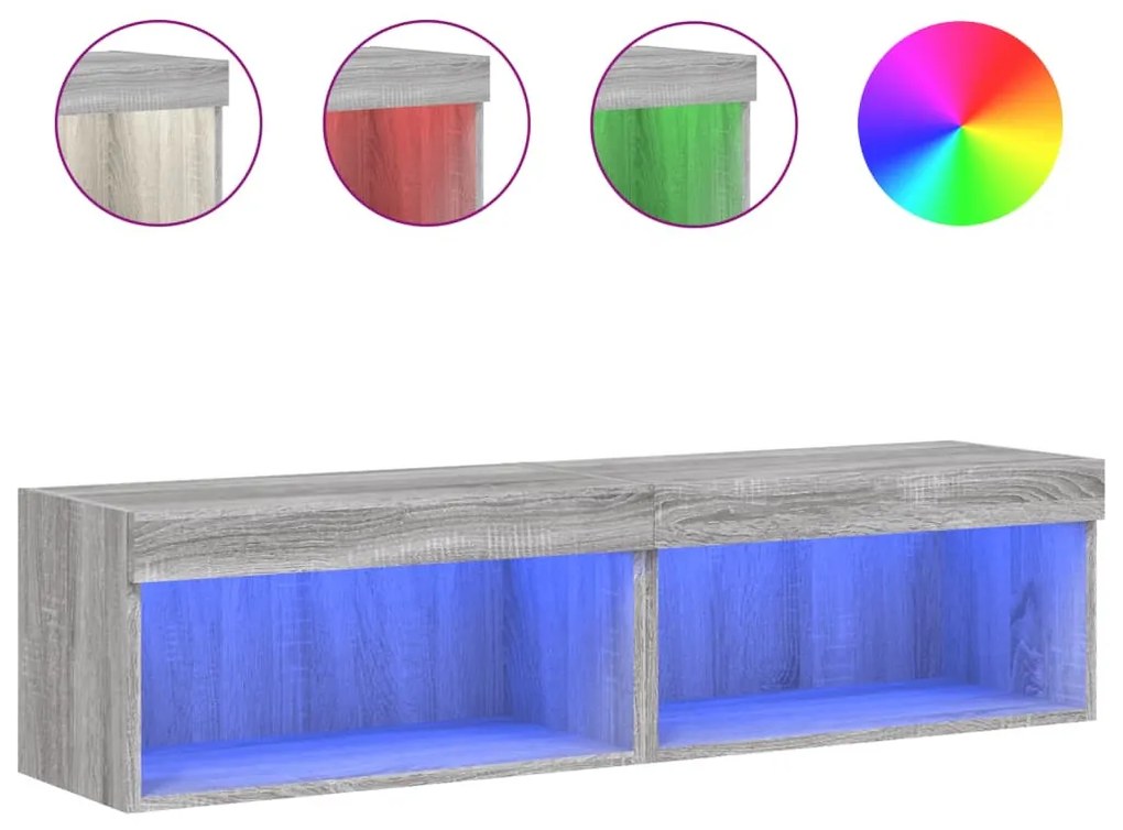 2 db szürke sonoma színű TV-szekrény LED-ekkel 60x30x30 cm