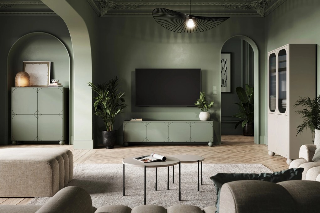 Sonatia II négyajtós TV szekrény - 200 cm - gömb lábakon - oliva színű
