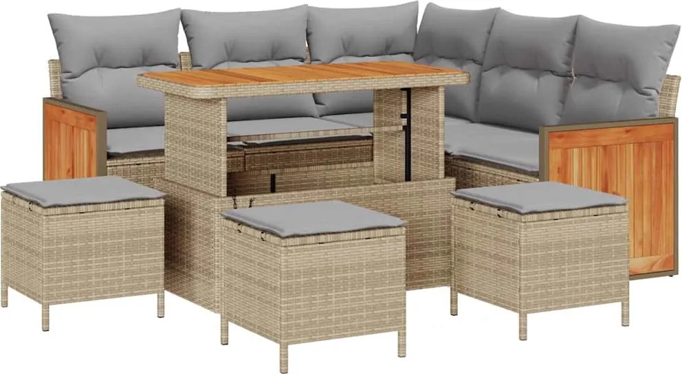 vidaXL Kerti Kanapé Szett 9 pcs Beige és Világosszürke polirattan