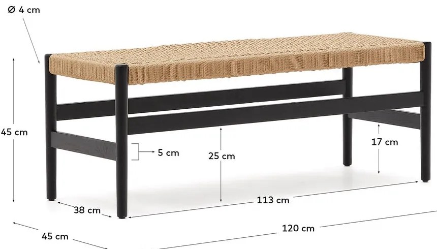 Fekete-natúr színű pad Zaide – Kave Home