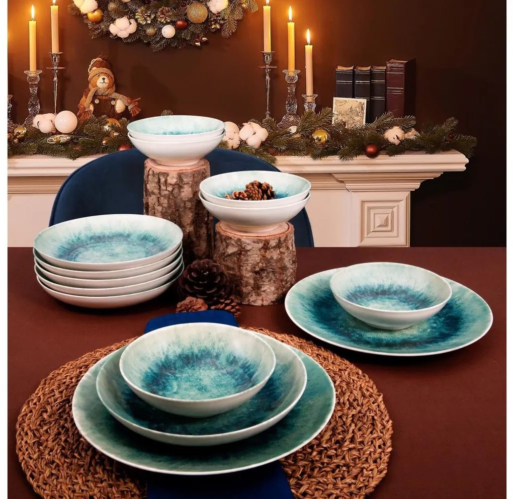 18 db kék/porcelán étkészlet