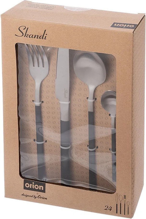 Fekete-ezüstszínű rozsdamentes acél evőeszköz készlet 24 db-os Skandi – Orion