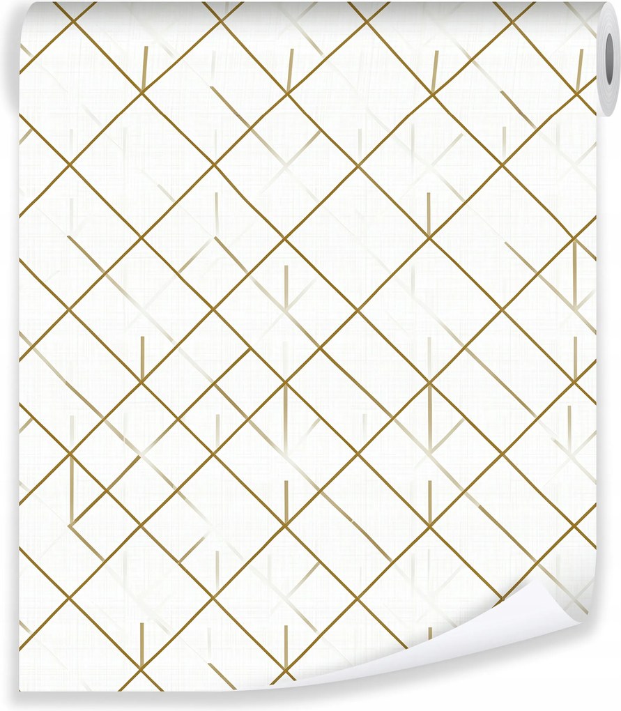 Geometrikus Tapéta Arany Vonalak Fehér Flizelin Fal Nappali Hálószoba