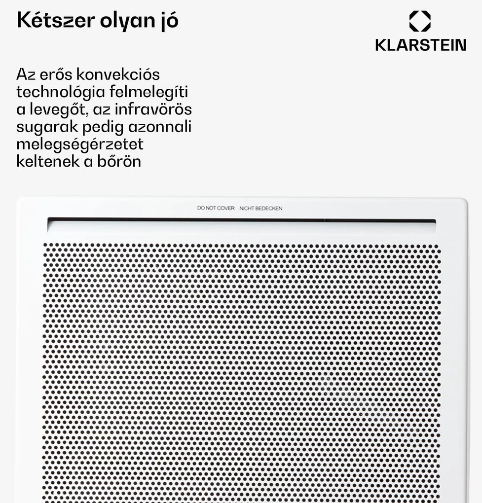 Klarstein Hot Spot Slimcurve Double Wave, konvektor, 2 az 1-ben fűtőtest, 1000 W, heti időzítő, fehér