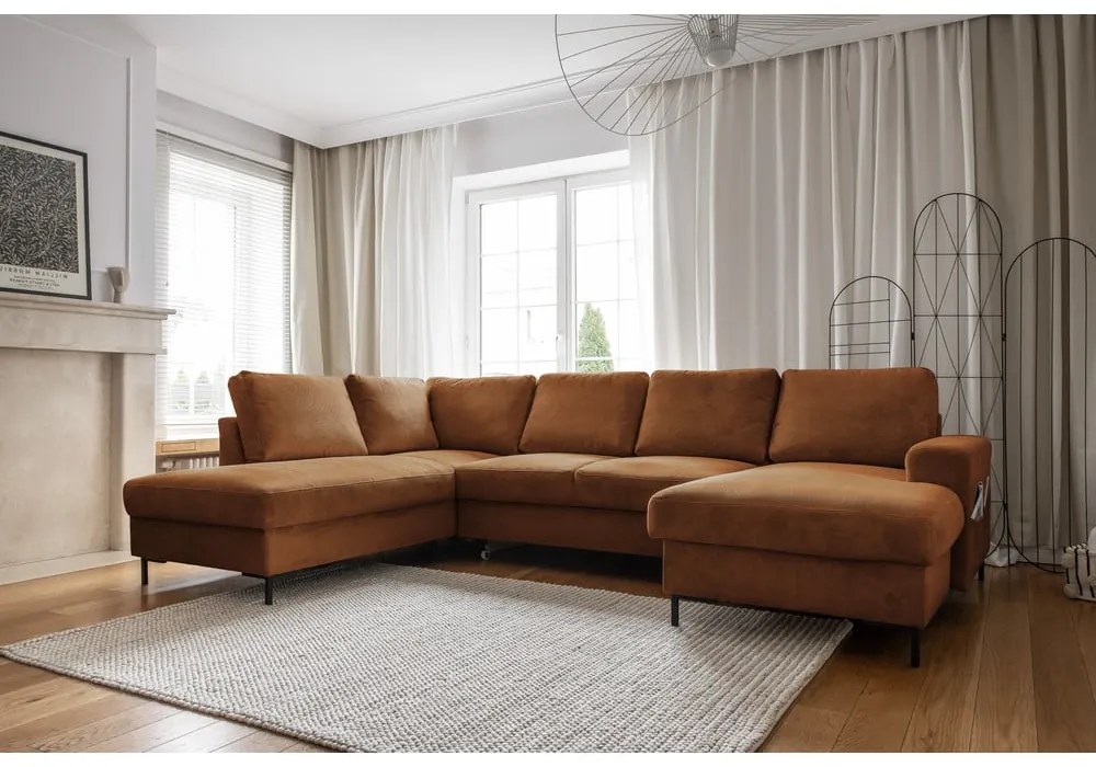 Narancssárgásbarna kordbársony kinyitható sarokkanapé (bal oldali) Lofty Lilly – Miuform