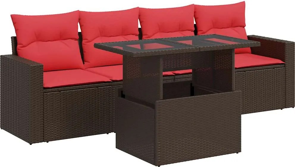 vidaXL 5 részes barna polyrattan akácfa kerti ülőgarnitúra párnával