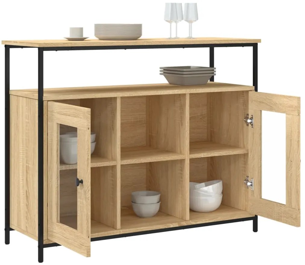 sonoma tölgy színű szerelt fa tálalószekrény 100 x 35 x 80 cm