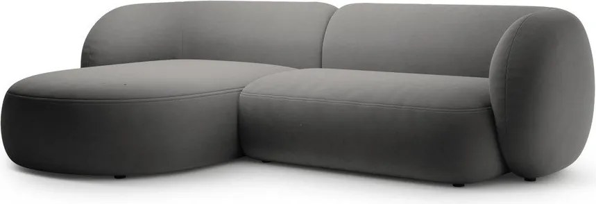 Sötétszürke bársony sarokkanapé (bal oldali-heverő résszel) Kate – Micadoni