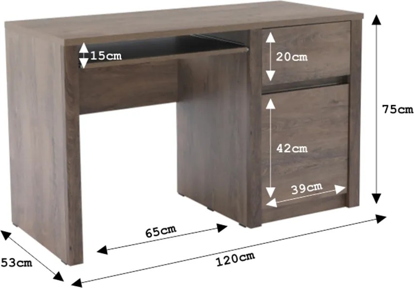 PC asztal, sötét tölgy lefkas, MONTANA B1