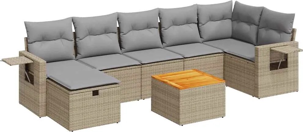 vidaXL 8 részes bézs polyrattan kerti ülőgarnitúra párnával