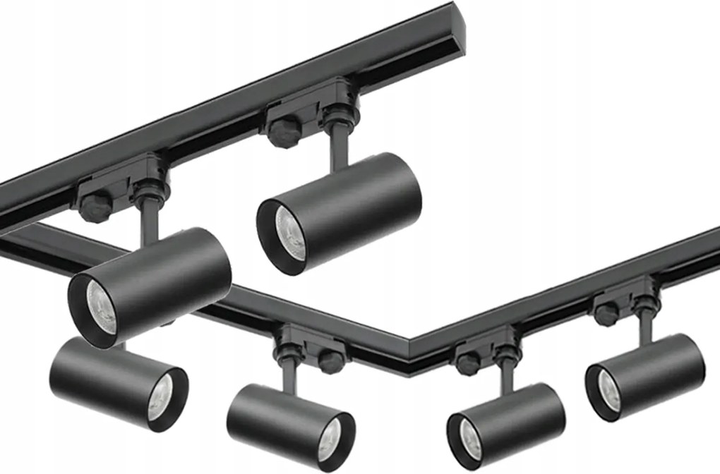 Sín szett 3 fázisú 6x GU10 lámpa 3x sín 1m 2x csatlakozó L Fekete