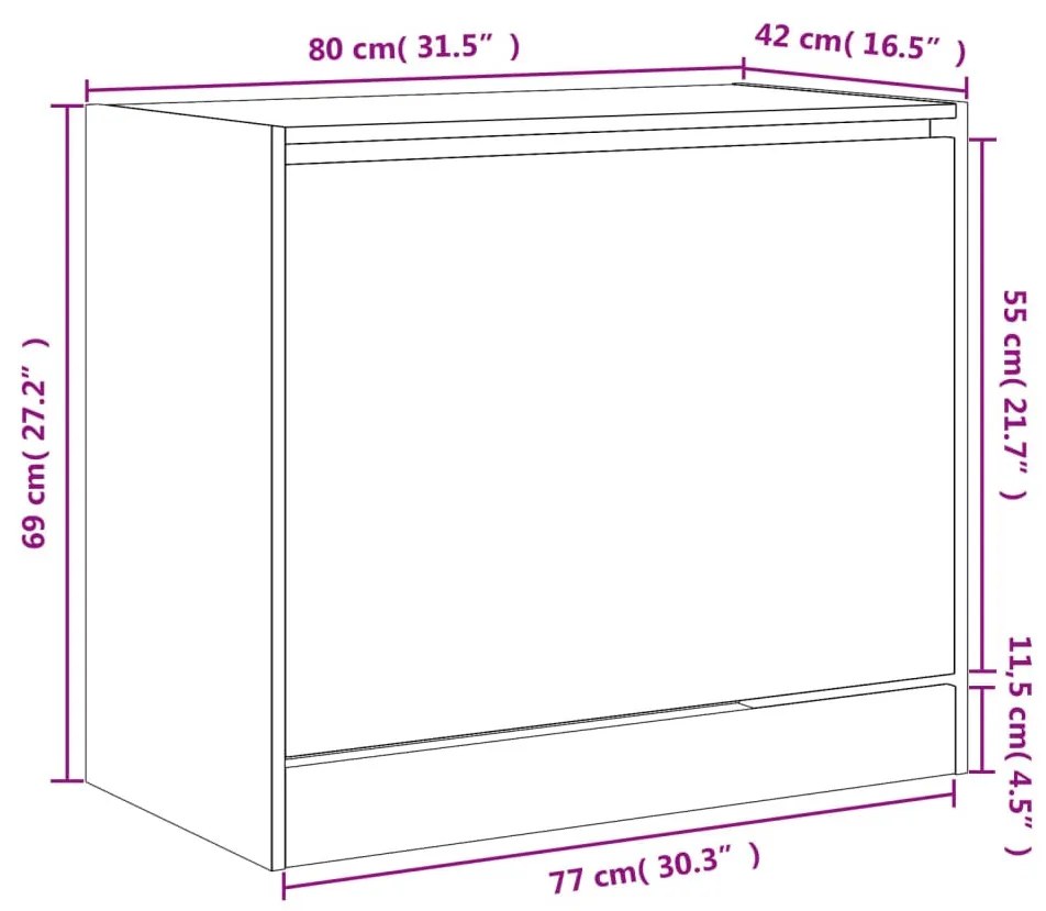 fekete szerelt fa cipőszekrény 80x42x69 cm