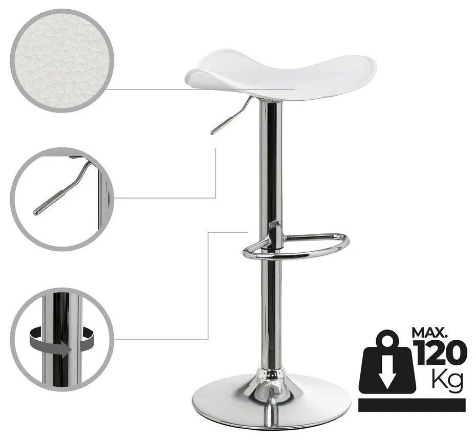 Fehér kárpitozott állítható magasságú bárszék szett 2 db-os (ülésmagasság 73 cm) – Casa Selección