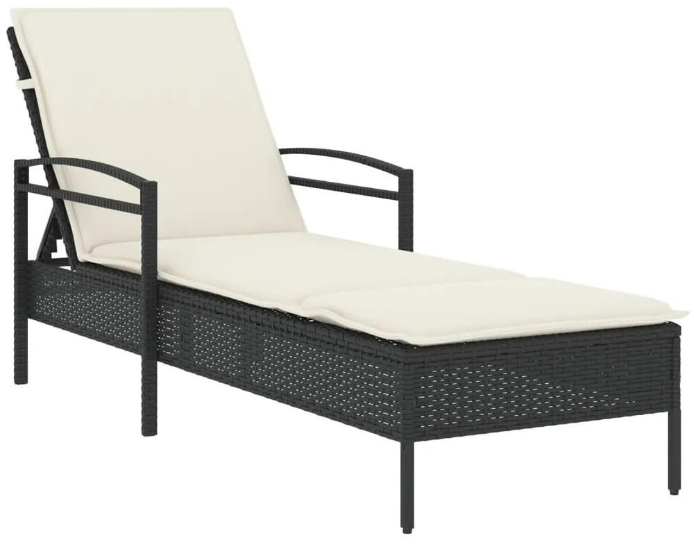 Fekete polyrattan napozóágy párnával 63x200x81 cm