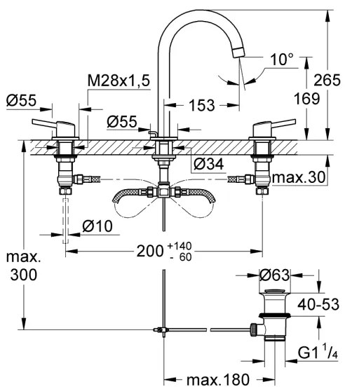 GROHE 20216001 - CONCETTO DN 15 háromlyukú mosdócsaptelep, L méret, króm