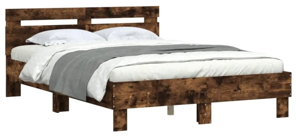 füstös tölgy színű szerelt fa ágykeret fejtámlával 135x190 cm