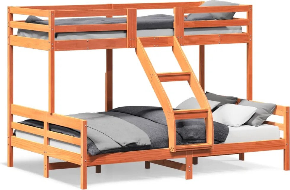 vidaXL viaszbarna tömör fenyőfa emeletes ágy 80 x 200/140 x 200 cm
