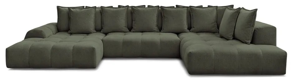 Zöld zsenília kinyitható-tárolóhelyes sarokkanapé (jobb oldali-U alakú) Everest – Bobochic Paris