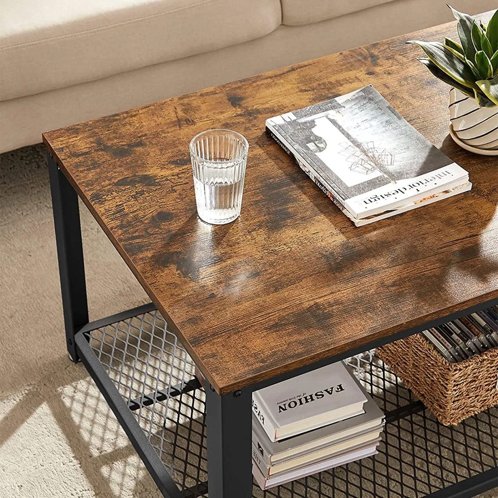 Dohányzóasztal rácsos polccal, rusztikus barna