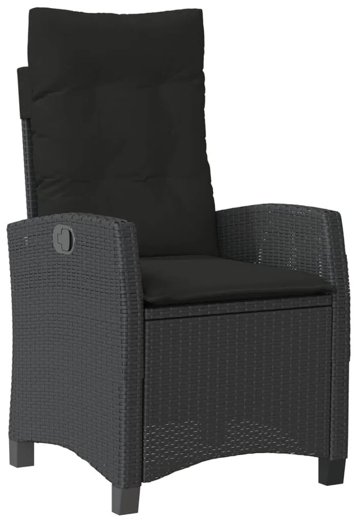 7 részes fekete polyrattan kerti étkezőgarnitúra párnával
