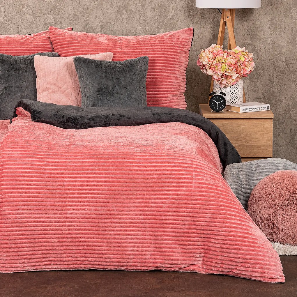 4Home Stripe mikroflanel ágyneműhuzat rózsaszín, 140 x 200 cm, 70 x 90 cm