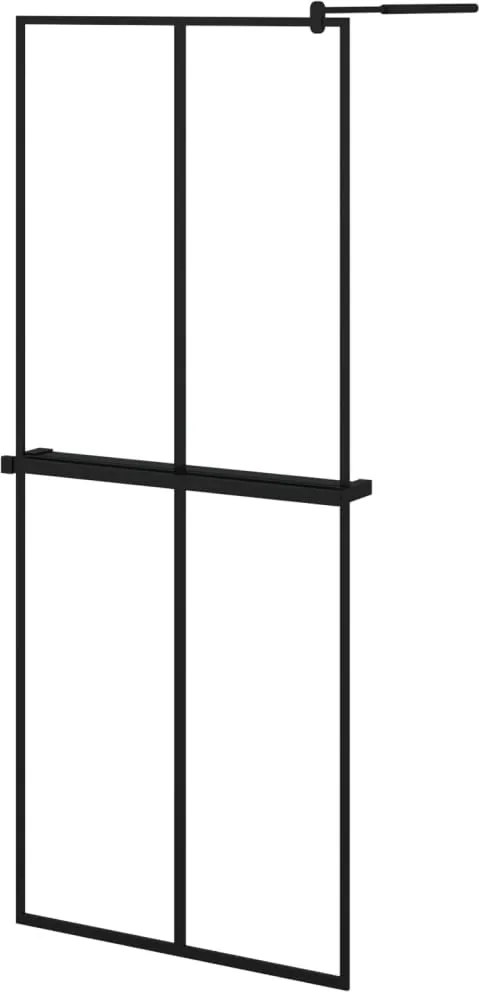 vidaXL fekete ESG üveg és alumínium zuhanyfal polccal 80 x 195 cm