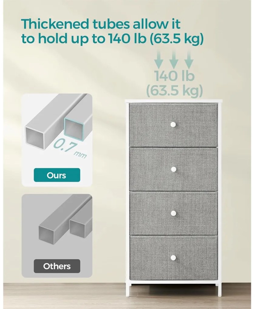 Tároló szekrény négy fiókkal, ruhás szekrény, galambszürke és krémfehér 80x30x85cm