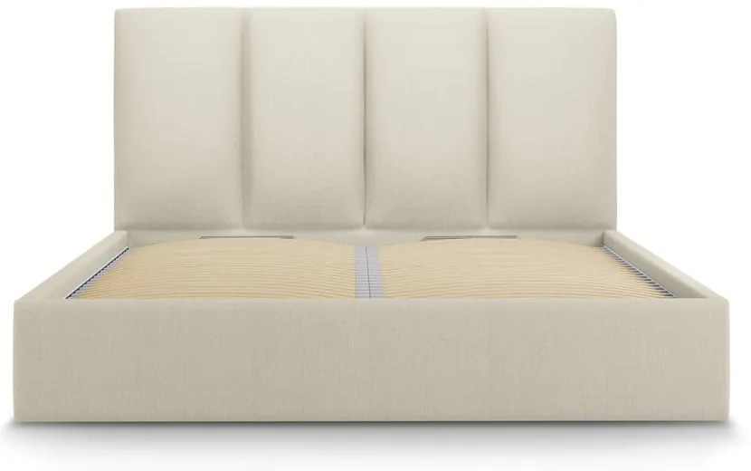 Bézs kárpitozott franciaágy tárolóhellyel ágyráccsal 180x200 cm Juniper – Mazzini Beds