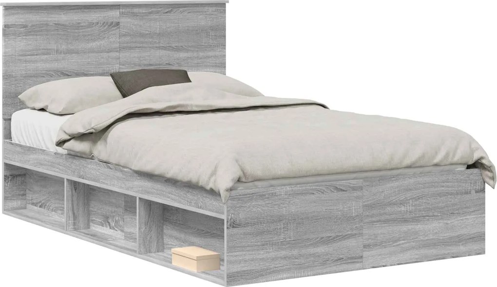 vidaXL Ágykeret fejtámlával Szürke Sonoma 120 x 190 cm Tömör fenyőfa