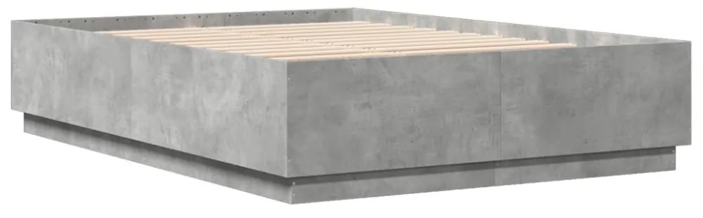 betonszürke szerelt fa ágykeret LED-del 160 x 200 cm