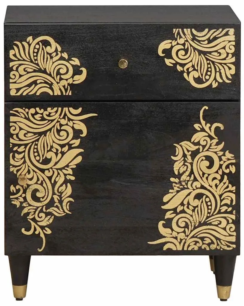 vidaXL Éjjeli szekrény ajtóval Fekete 50 x 33 x 60 cm Tömör Mangófát