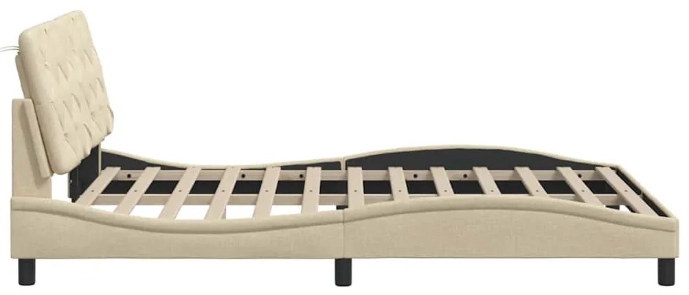 krémszínű szövet ágykeret LED-es matrac nélkül 140 x 200 cm