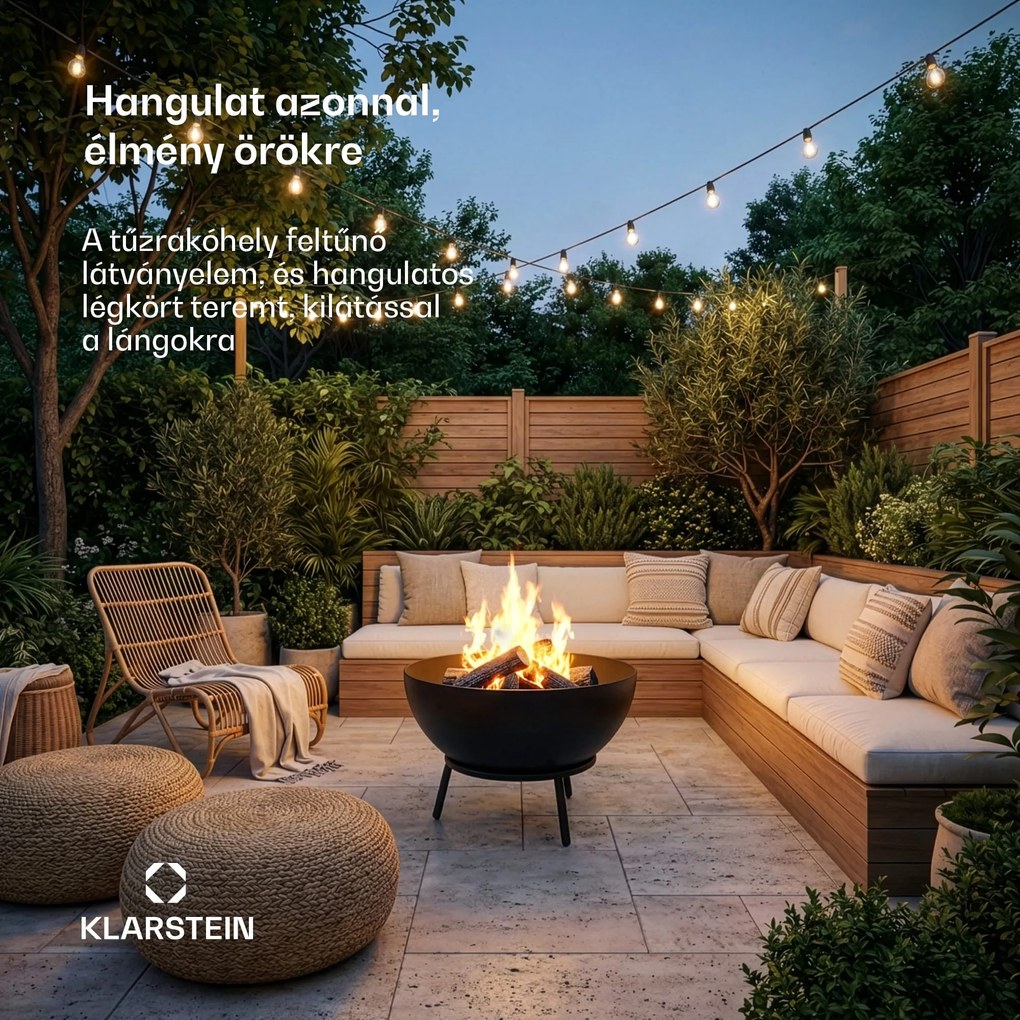 Klarstein Fireball alacsony tűzálló tál | Rozsdamentes | Borulásbiztos | Masszív | 66 cm | Fekete