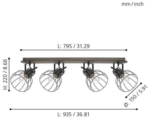 Eglo 98137 - SAMBATELLO mennyezeti spotlámpa, 4xE27/40W/230V